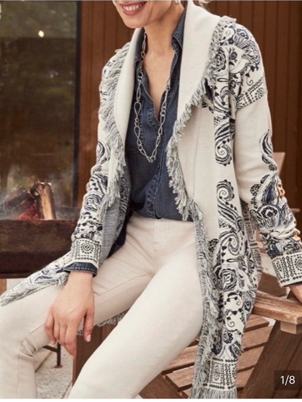 Chico’s Paisley/Jacquard Belted Cardigan Sweater